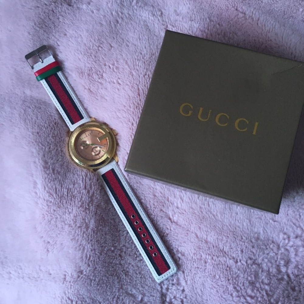 Gold, Red, & Green Striped Gucci Watch